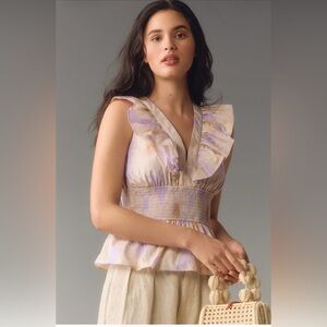 NWT ANTHROPOLOGIE HUTCH V-Neck Ruffled Smock Tank Sleeveless Top Lavender Cream